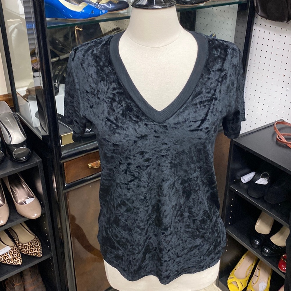 Michael Stars Black Velour V Neck Short Sleeve - Sz XS